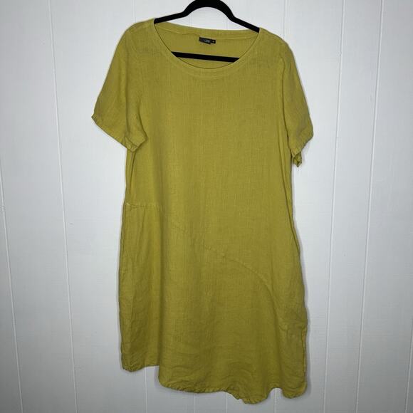 Lisa Bayne Dresses & Skirts - Lisa Bayne Women’s 100% Linen Shift Dress Asymmetrical Hem Lagen Look Size M